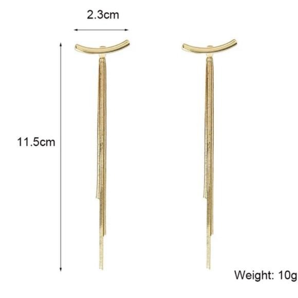 18K YELLOW GOLD LONG THREAD TASSEL ARC EARRINGS, NICE EARRINGS, CUTE EARRINGS - Picture 8 of 8